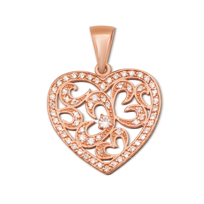 Золота підвіска «Серце» з фіанітами. Артикул 3842
