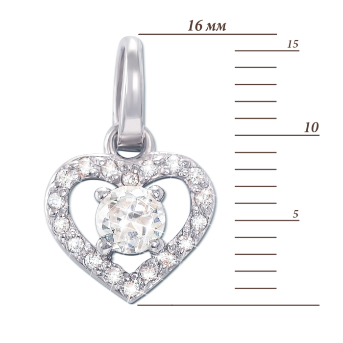 Золота підвіска «Серце» з фіанітом. Артикул 3848/б