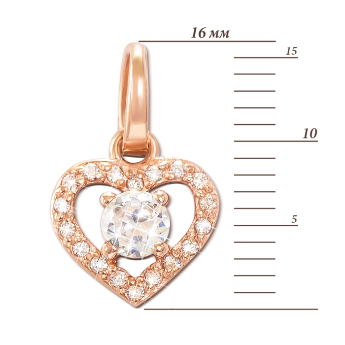 Золота підвіска «Серце» з фіанітами. Артикул 3848 к