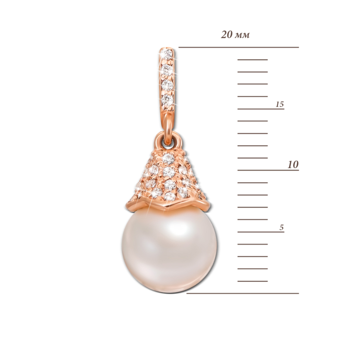 Золота підвіска з перлиною та фіанітами. Артикул 3849 с