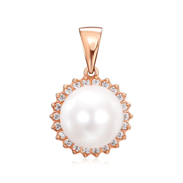 Золота підвіска з перлиною та фіанітами. Артикул 3856/01/0/778 (3856 кс)