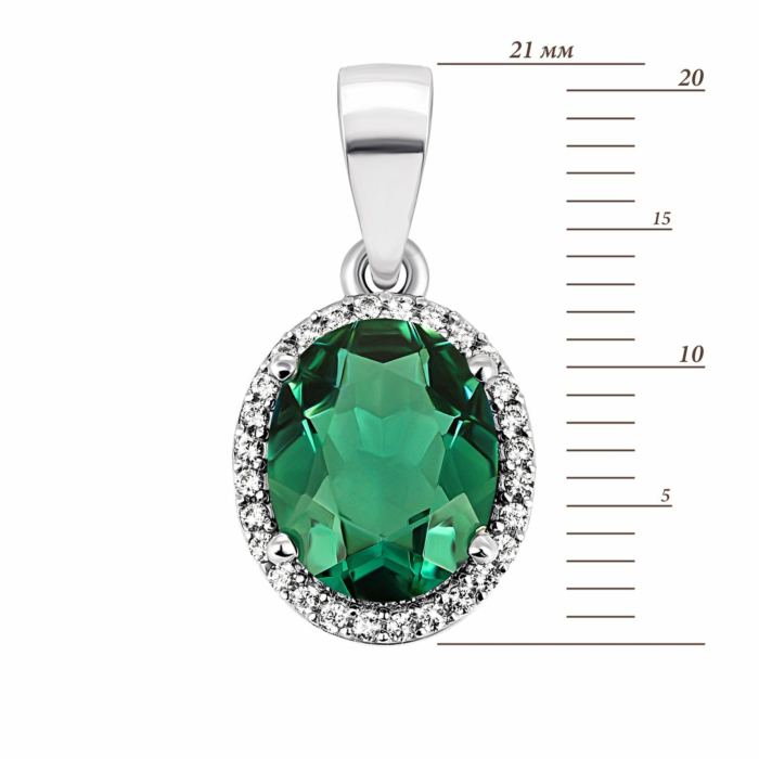 Срібна підвіска з зеленим кварцом і фіанітами. Артикул UG53890р-QGR
