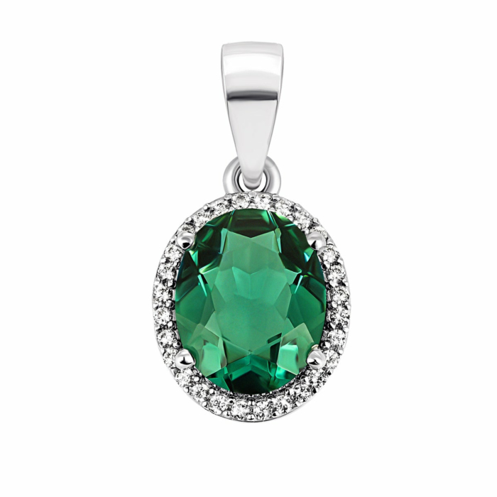 Срібна підвіска з зеленим кварцом і фіанітами. Артикул UG53890р-QGR