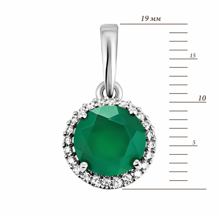 Срібна підвіска з зеленим агатом і фіанітами. Артикул UG53896р-GRAG