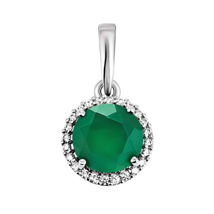 Срібна підвіска з зеленим агатом і фіанітами. Артикул UG53896р-GRAG