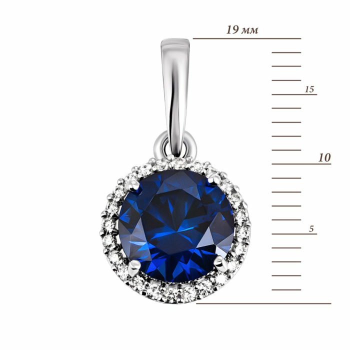 Срібна підвіска з гідротермальним сапфіром і фіанітами. Артикул UG53896р-HSPH