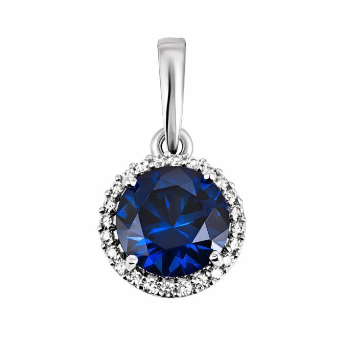 Срібна підвіска з гідротермальним сапфіром і фіанітами. Артикул UG53896р-HSPH