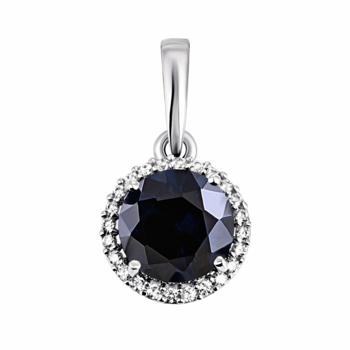 Срібна підвіска з гідротермальним сапфіром і фіанітами. Артикул UG53896р-NSPH
