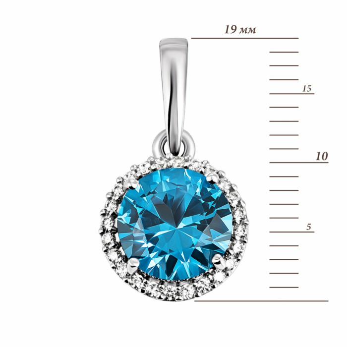 Срібна підвіска з кварцом London blue та фіанітами. Артикул UG53896р-QLB