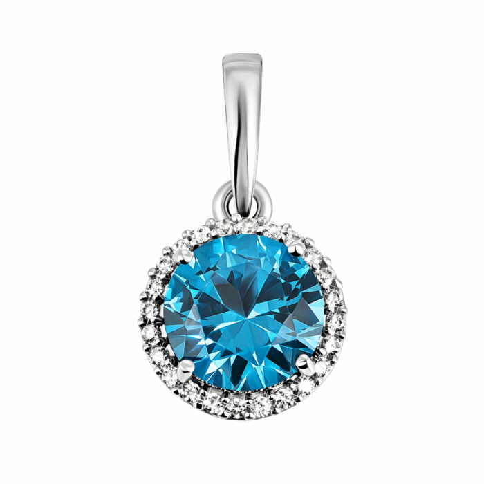 Срібна підвіска з кварцом London blue та фіанітами. Артикул UG53896р-QLB
