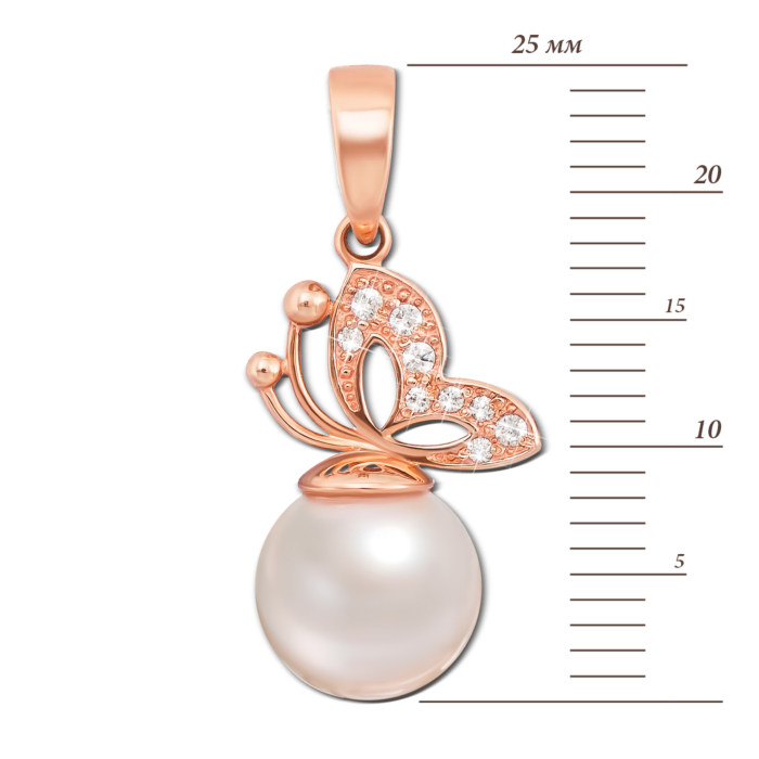 Золота підвіска з перлиною і фіанітами. Артикул 3906 кс