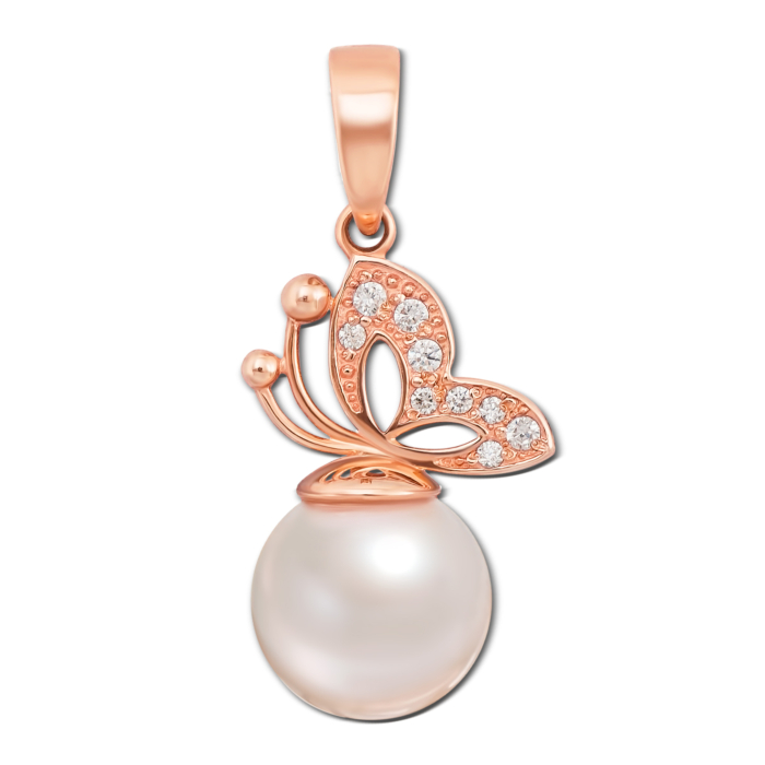 Золота підвіска з перлиною і фіанітами. Артикул 3906 кс