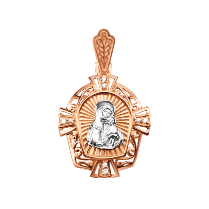 Золота підвіска-іконка «Божа Матір» з фіанітами. Артикул UG53931/01/1/36