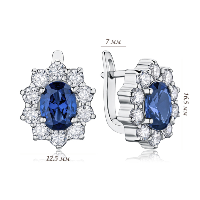 Срібні сережки з сапфіром та фіанітами. Артикул 40022/12/1/1008