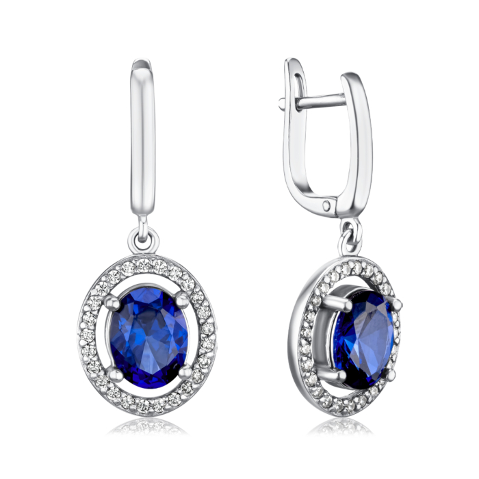 Срібні сережки з сапфіром та фіанітами 40031/12/1/1010