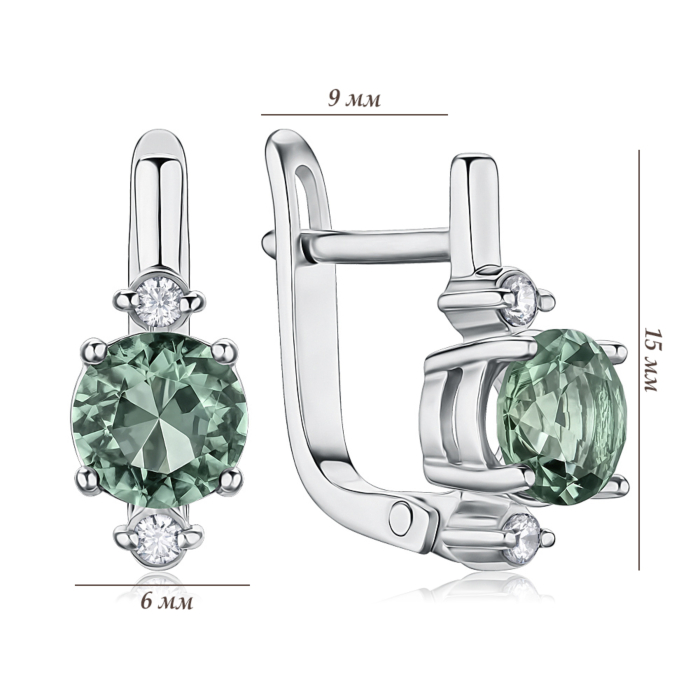 Серебряные серьги с кварцем и фианитами. Артикул 40043/12/1/3104