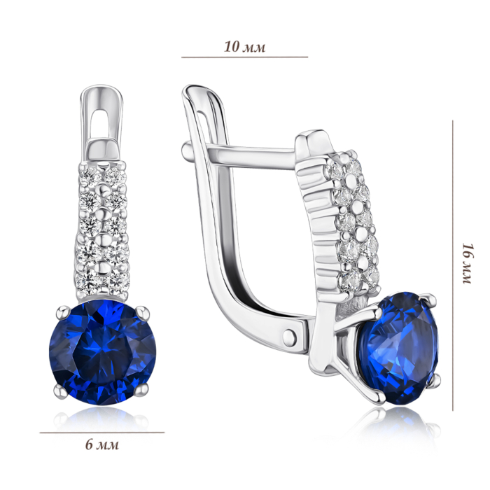 Срібні сережки з штучним сапфіром та фіанітами 40064/12/1/1001
