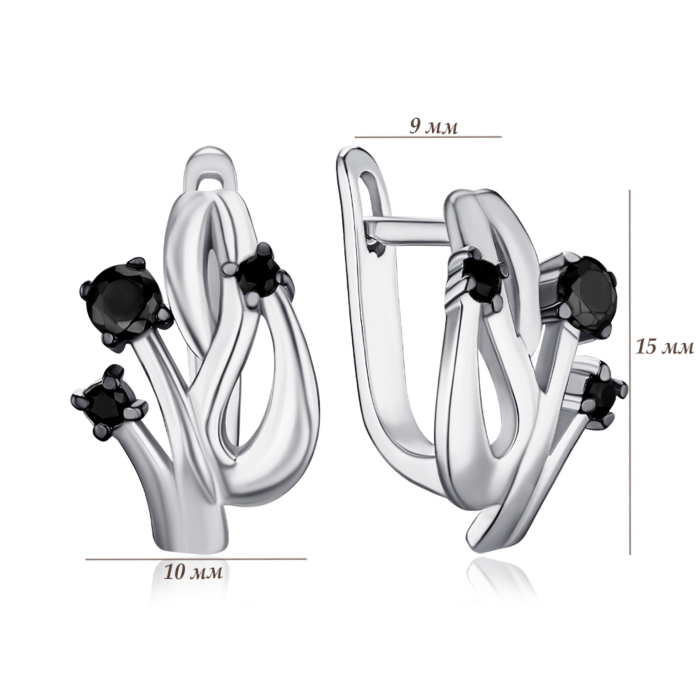 Срібні сережки з чорними фіанітами 40075/12/1/718