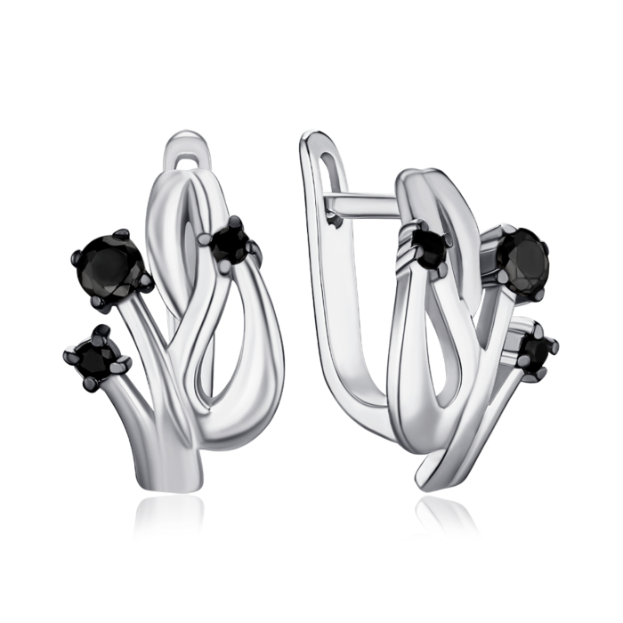 Срібні сережки з чорними фіанітами 40075/12/1/718