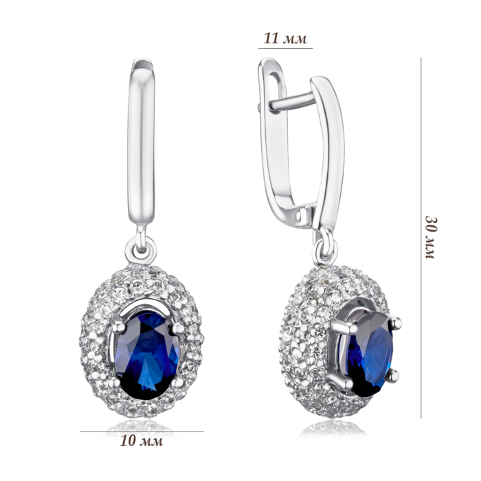 Срібні сережки з сапфіром та фіанітами 40096/12/1/1044