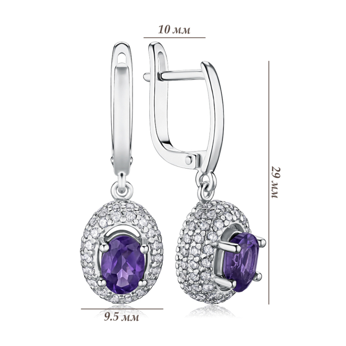 Срібні сережки з аметистом та фіанітами. Артикул 40096/12/1/5441