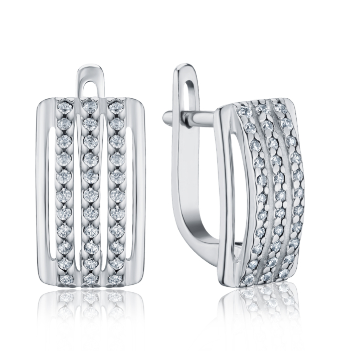 Серебряные серьги с фианитами с40098