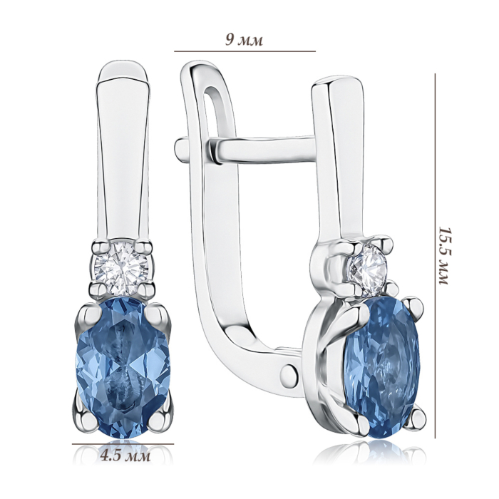 Срібні сережки з шпінеллю та фіанітом. Артикул 40130/12/1/21283