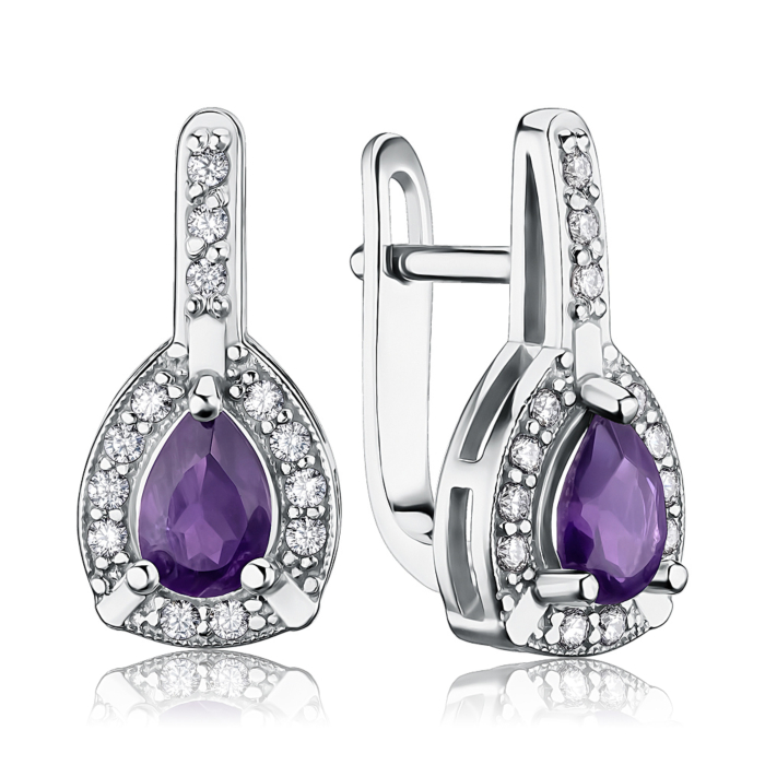 Срібні сережки з аметистом. Артикул 40134/12/1/5794