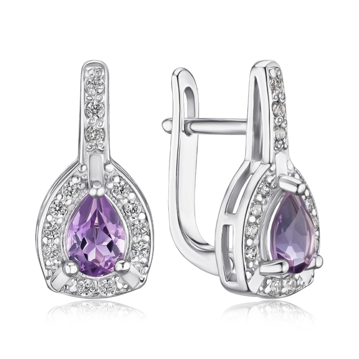 Срібні сережки з аметистом та фіанітами 40134/12/1/5889