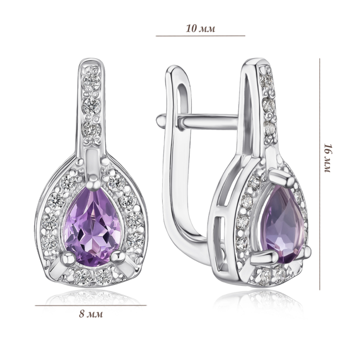 Срібні сережки з аметистом та фіанітами 40134/12/1/5889