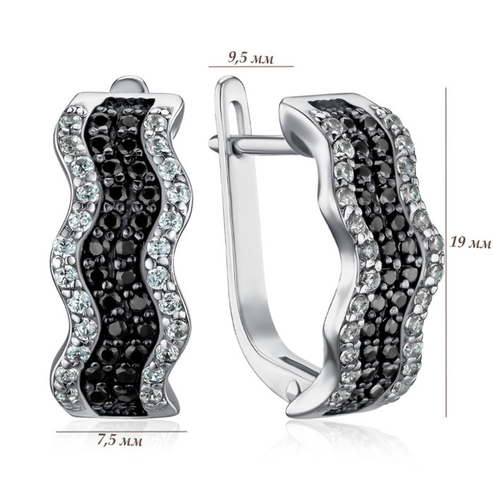 Срібні сережки з білими та чорними фіанітами с40279/ч