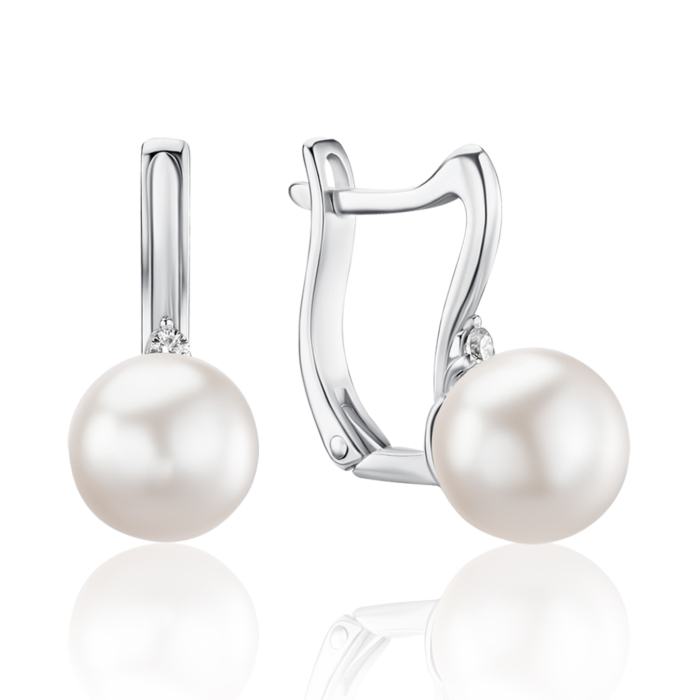 Срібні сережки з перлами та фіанітами 40315/12/1/21386