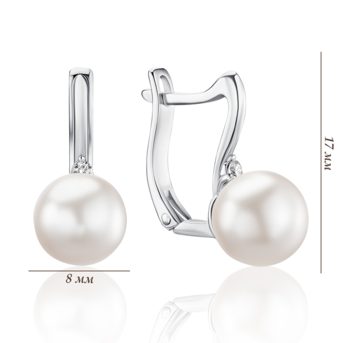 Срібні сережки з перлами та фіанітами 40315/12/1/21386