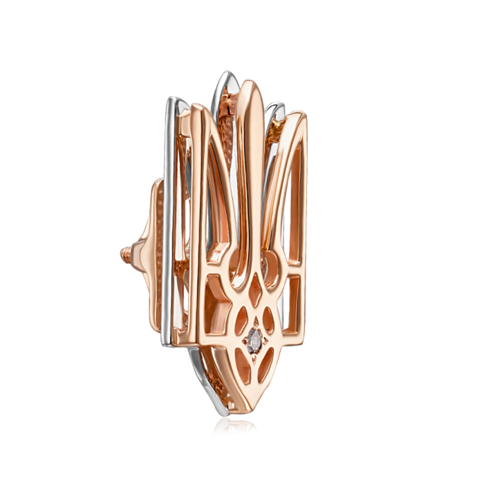 Золотий значок «Тризуб» з фіанітом. Артикул 4034/01/1/46