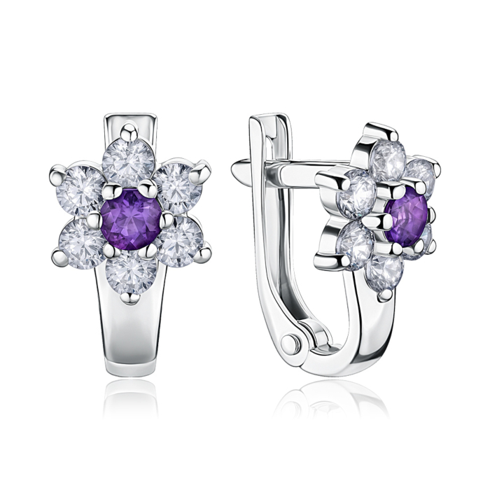 Серебряные серьги с аметистом и фианитами. Артикул с40343/р