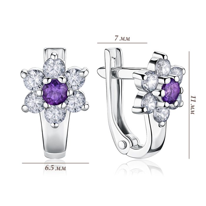 Серебряные серьги с аметистом и фианитами. Артикул с40343/р