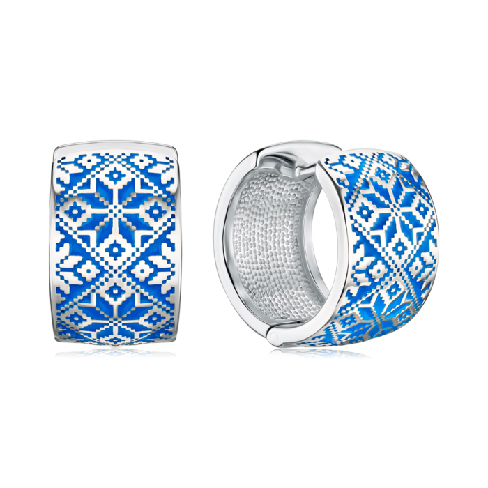 Серебряные серьги с голубой эмалью с40365/с