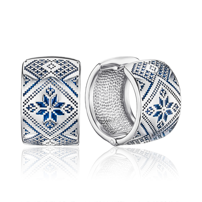 Срібні сережки Вишиванка з блакитною емаллю 40402/12/1/570