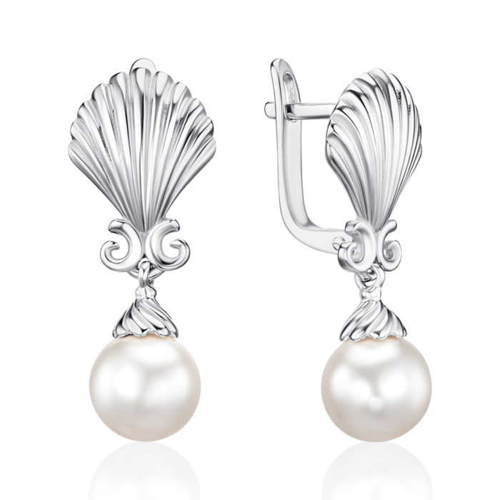 Срібні сережки зі штучними перлами. Артикул 40415/12/1/21387