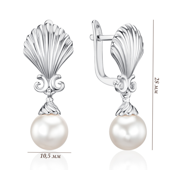 Срібні сережки зі штучними перлами. Артикул 40415/12/1/21387