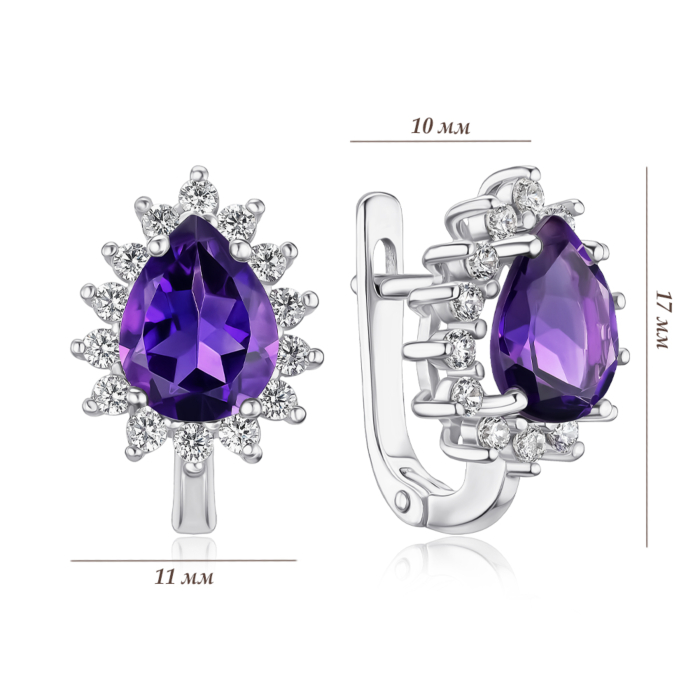 Срібні сережки з аметистом та фіанітами 40417/12/1/6546