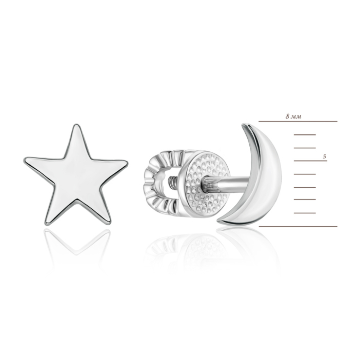 Срібні пусети «Зірка і місяць» без вставки. Артикул 40419/12/1