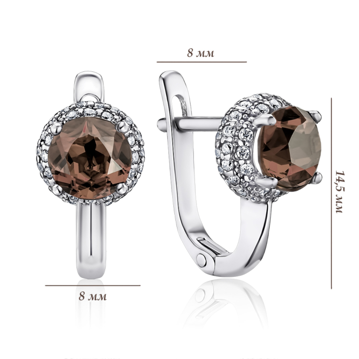 Серебряные серьги с раухтопазом и фианитами. Артикул 40421/12/1/5671