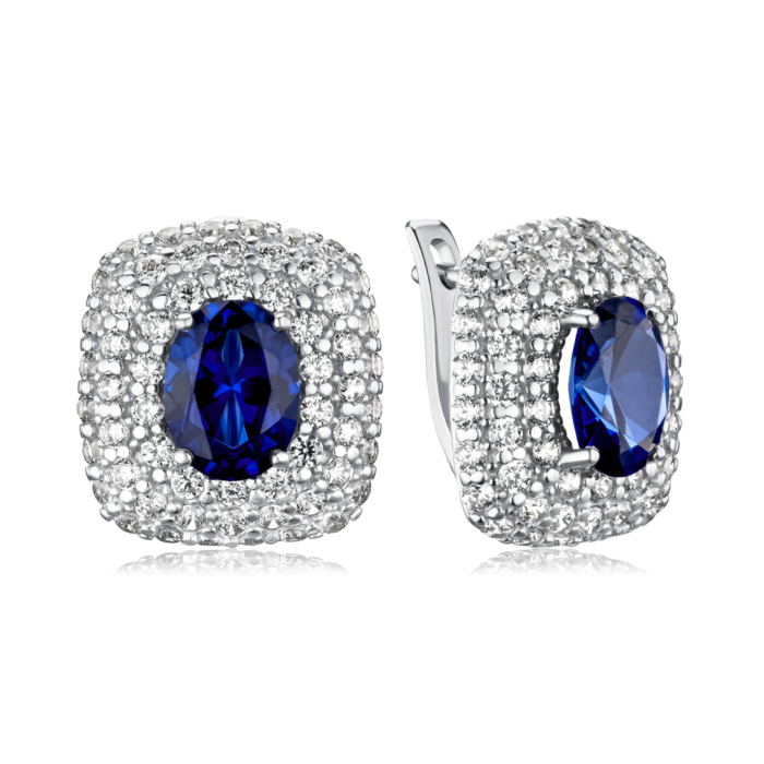 Срібні сережки з штучним сапфіром та фіанітами 40423/12/1/1531