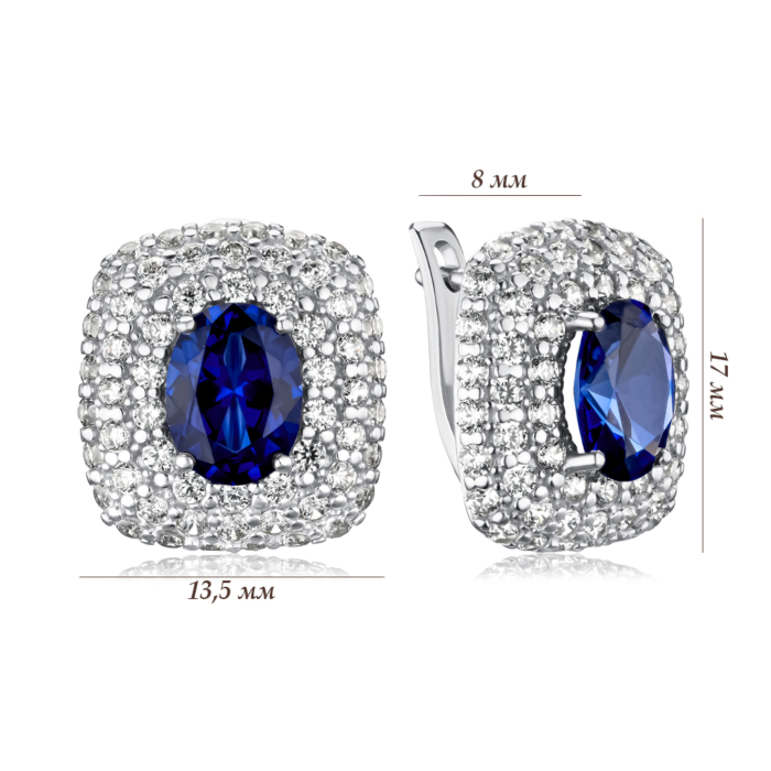 Срібні сережки з штучним сапфіром та фіанітами 40423/12/1/1531