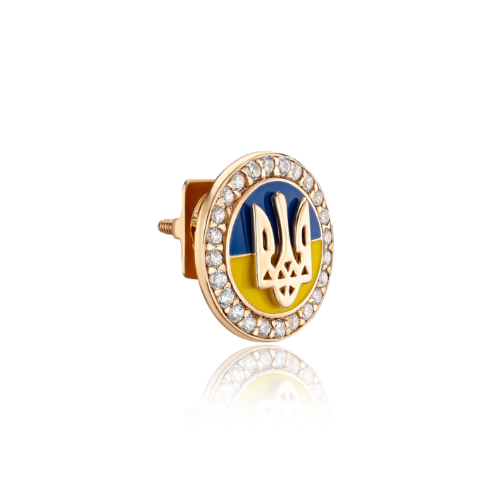 Золотий значок з емаллю та фіанітами. Артикул 4043-1/01/0/1256