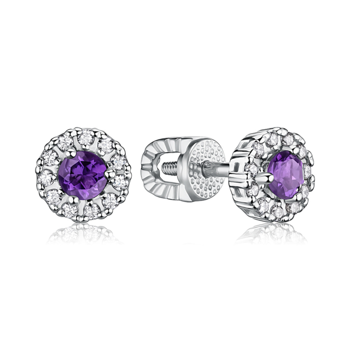 Срібні сережки з аметистом. Артикул 40442/12/1/5779