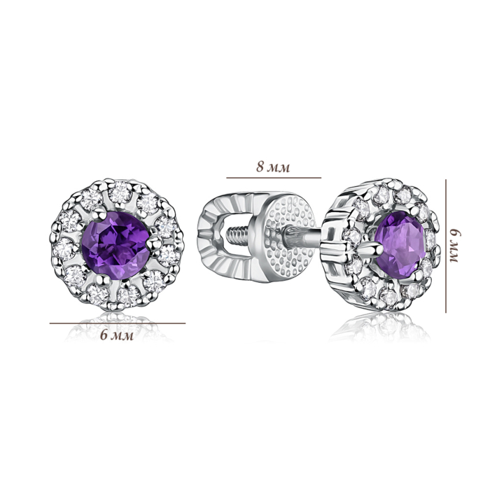 Срібні сережки з аметистом. Артикул 40442/12/1/5779