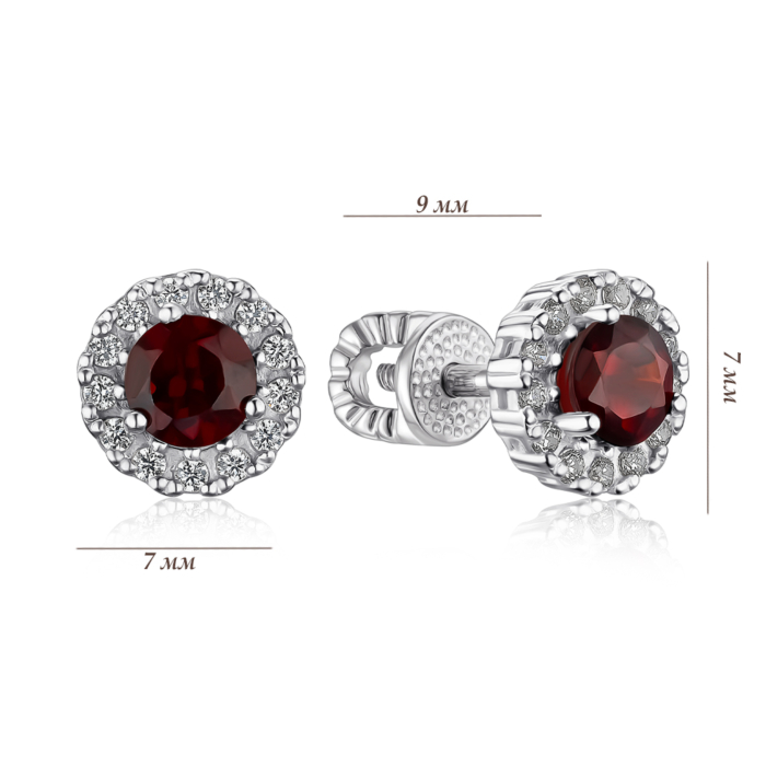 Срібні сережки з гранатом та фіанітами 40443/12/1/6329