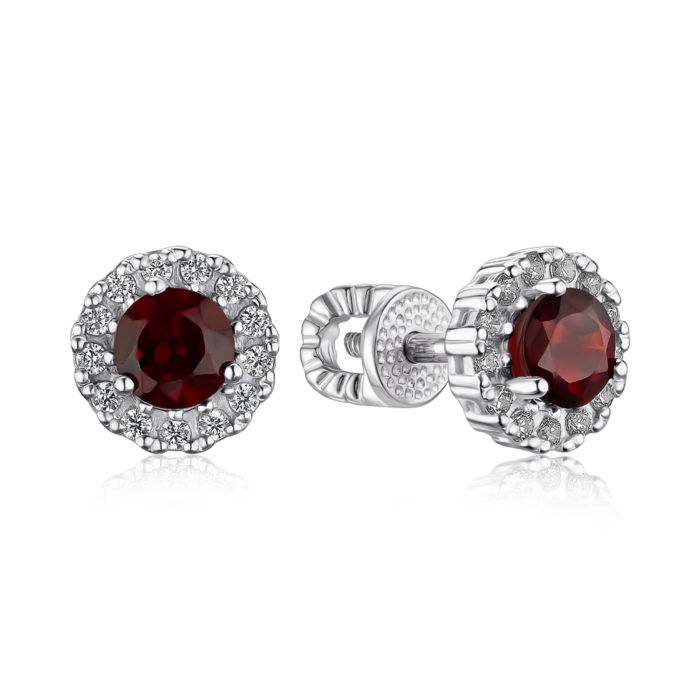 Срібні сережки з гранатом та фіанітами 40443/12/1/6329